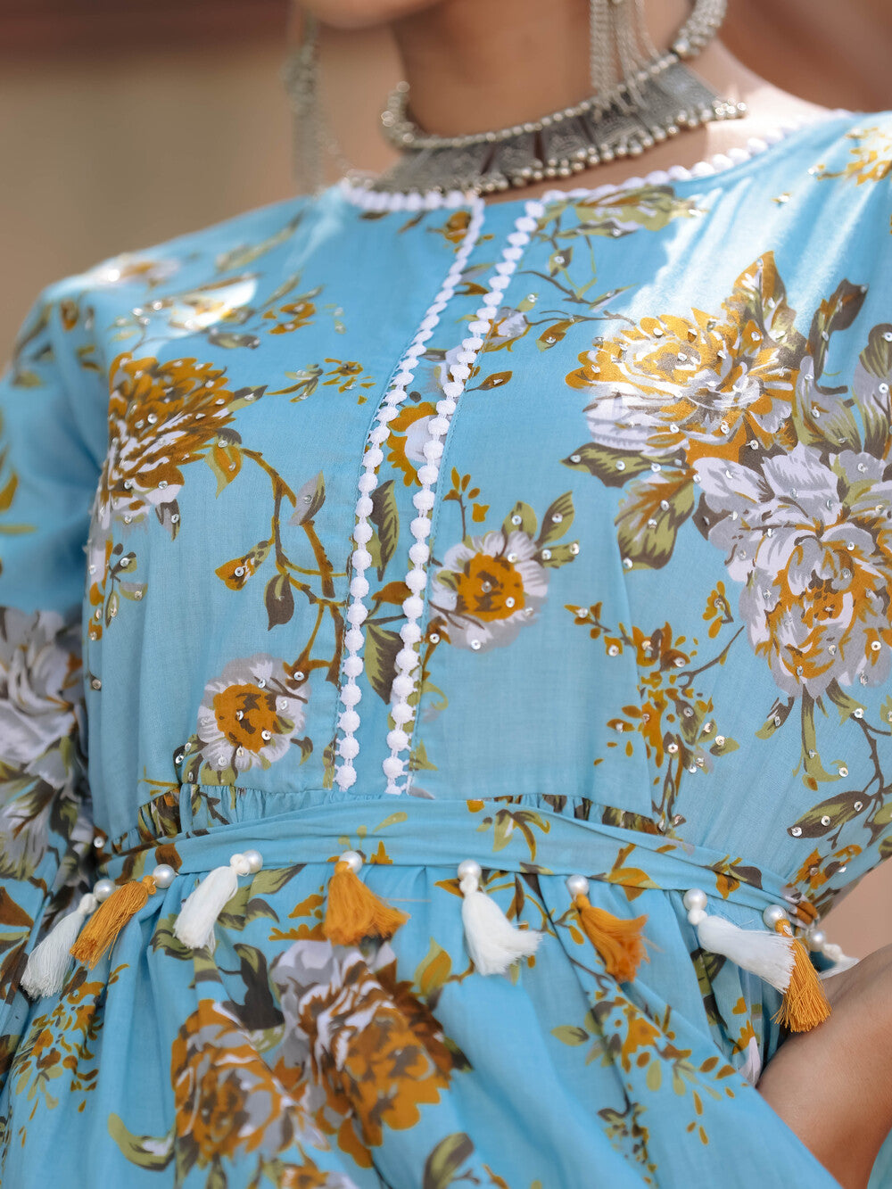 Blue Tassel Belt Dress