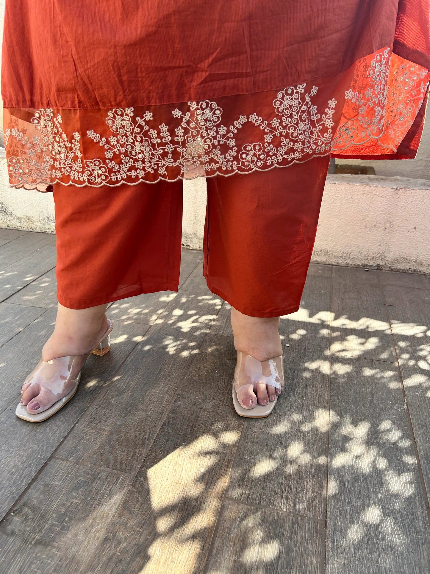 Alizeh Rust A-line Plus Size Suit Set