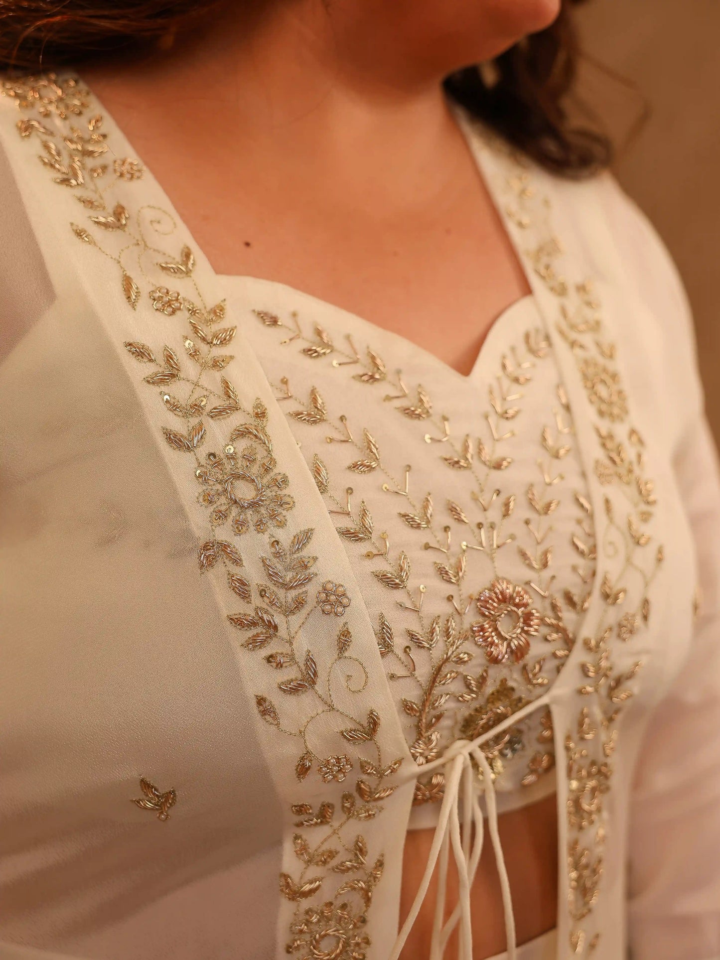 Vaani White Embroidered Plus Size Shrug Set with Skirt