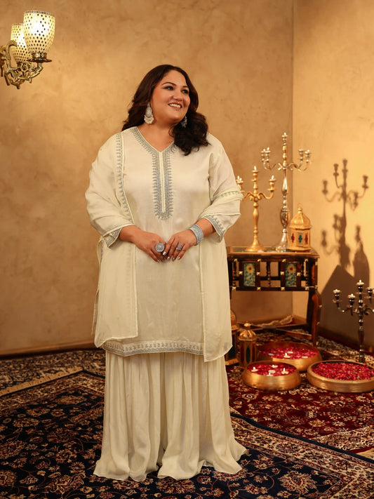 Tara Off- White Plus Size Sharara Set