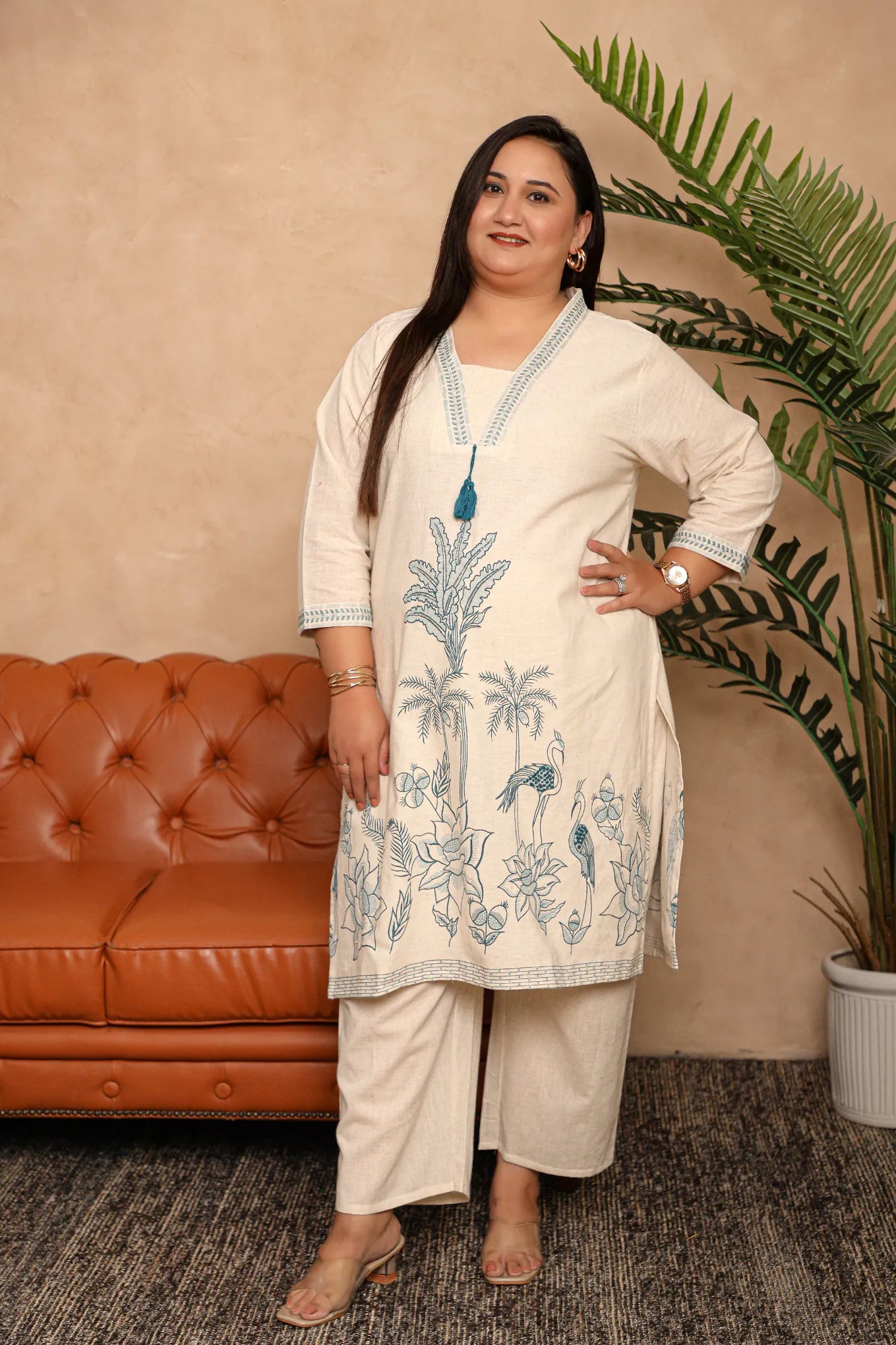 Seeta-Blue Palm Tree Plus Size Co-ord