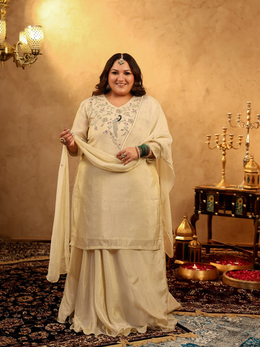 Surkh Beige Emroidered Plus Size Skirt Set