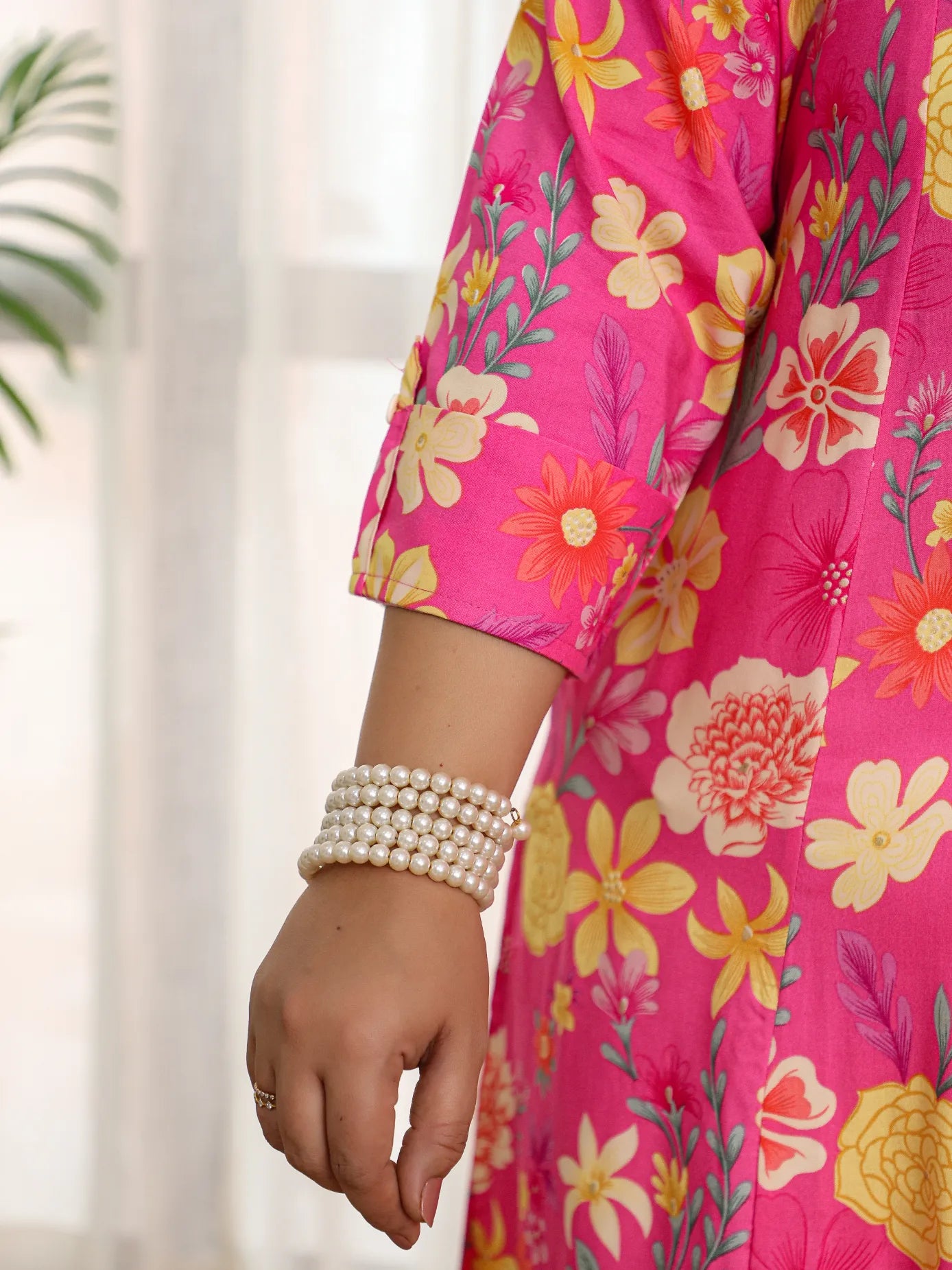 Nisha- Pink Floral Plus Size Kurti