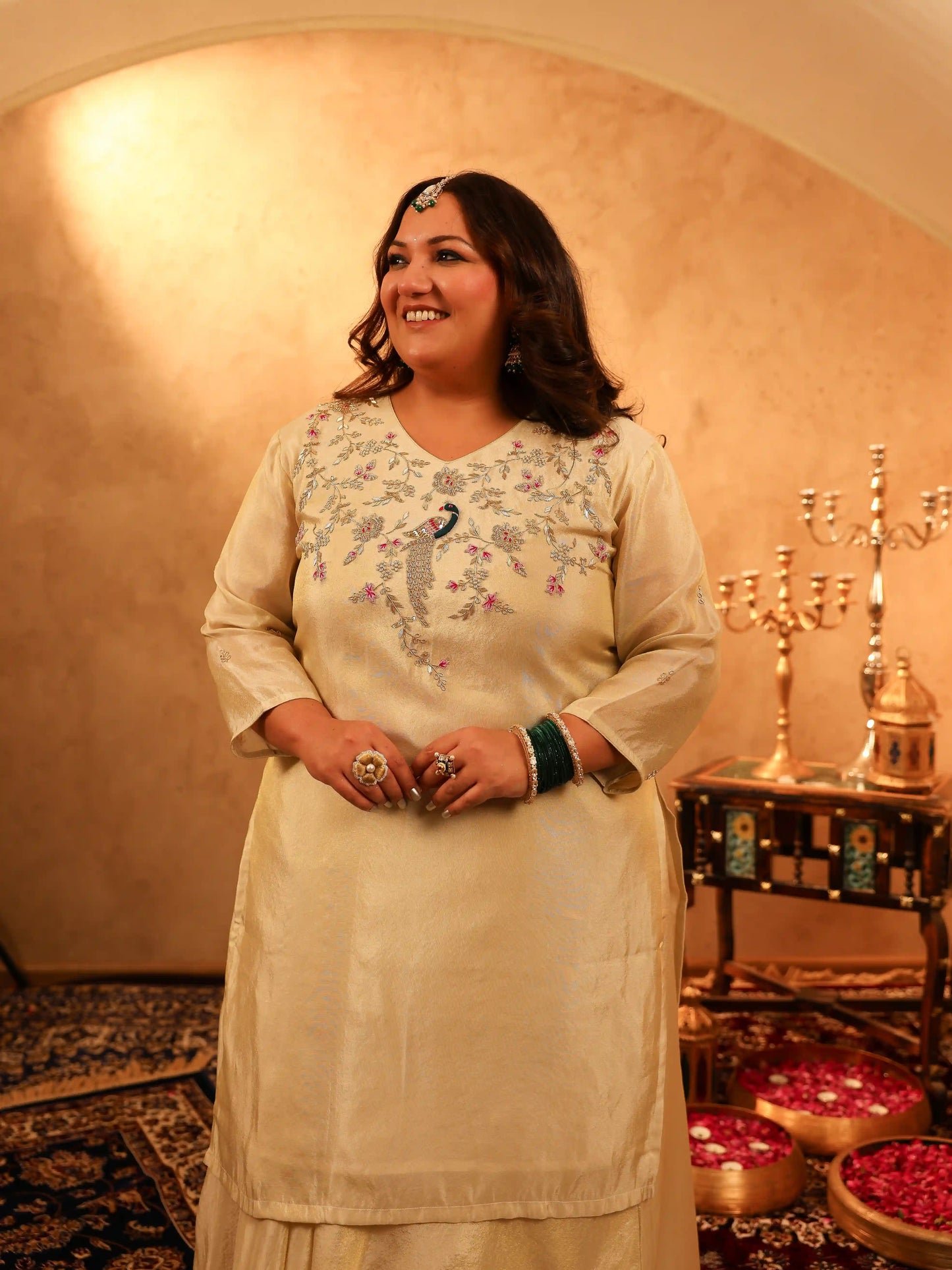 Surkh Beige Emroidered Plus Size Skirt Set