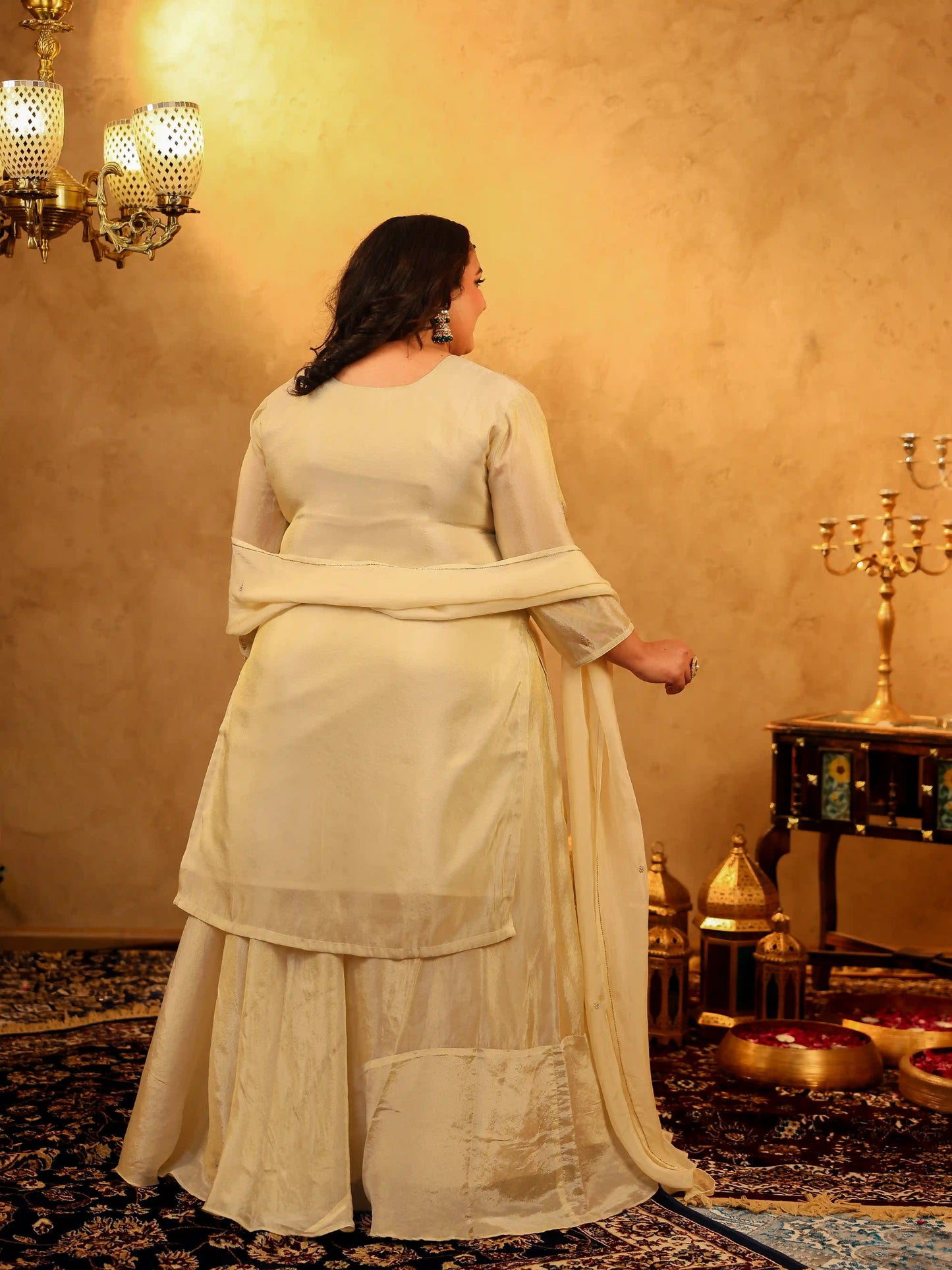 Surkh Beige Emroidered Plus Size Skirt Set