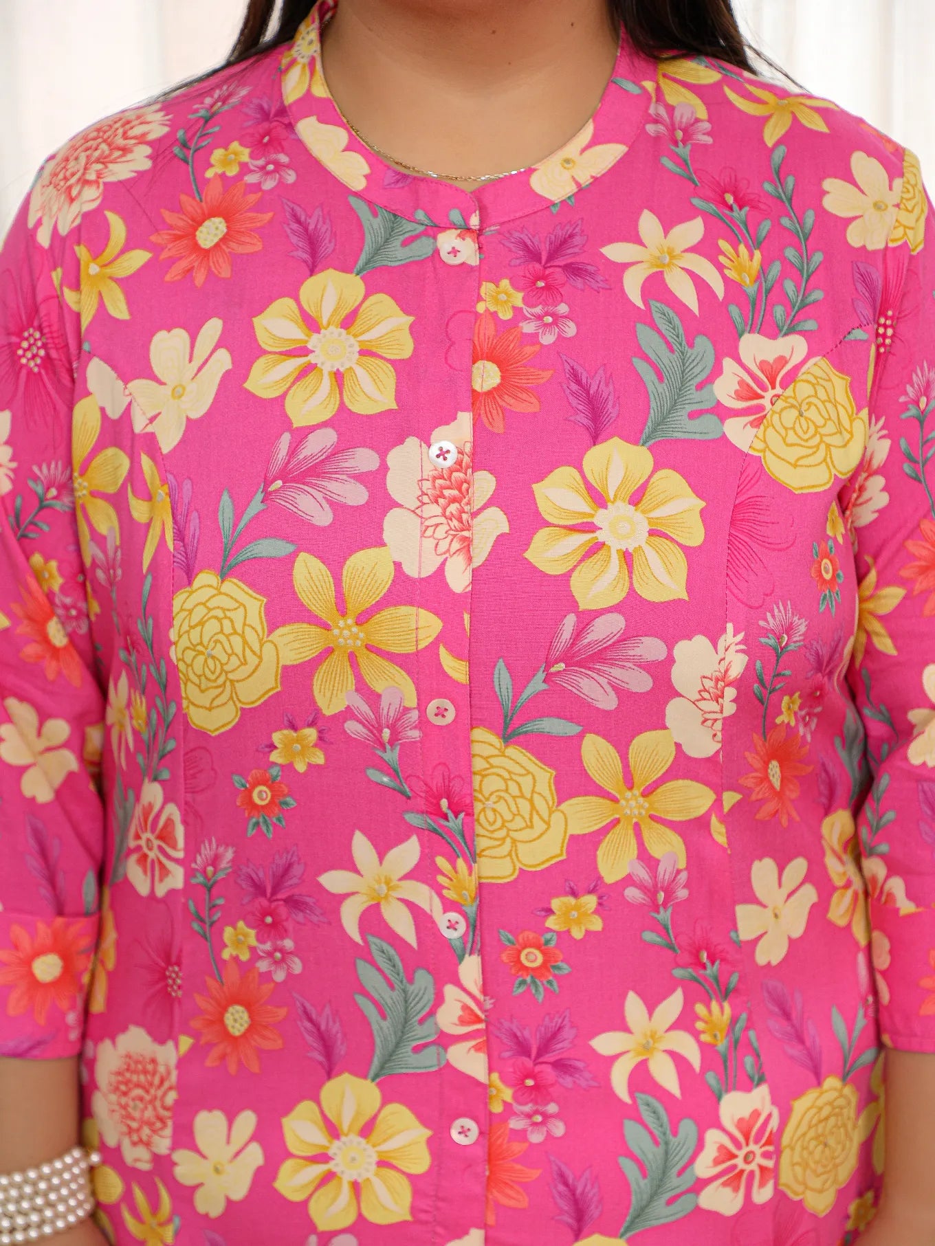 Nisha- Pink Floral Plus Size Kurti