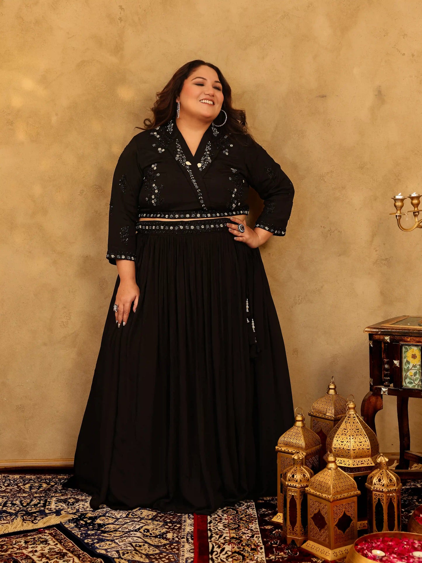 Rooh Black Plus Size Skirt Set