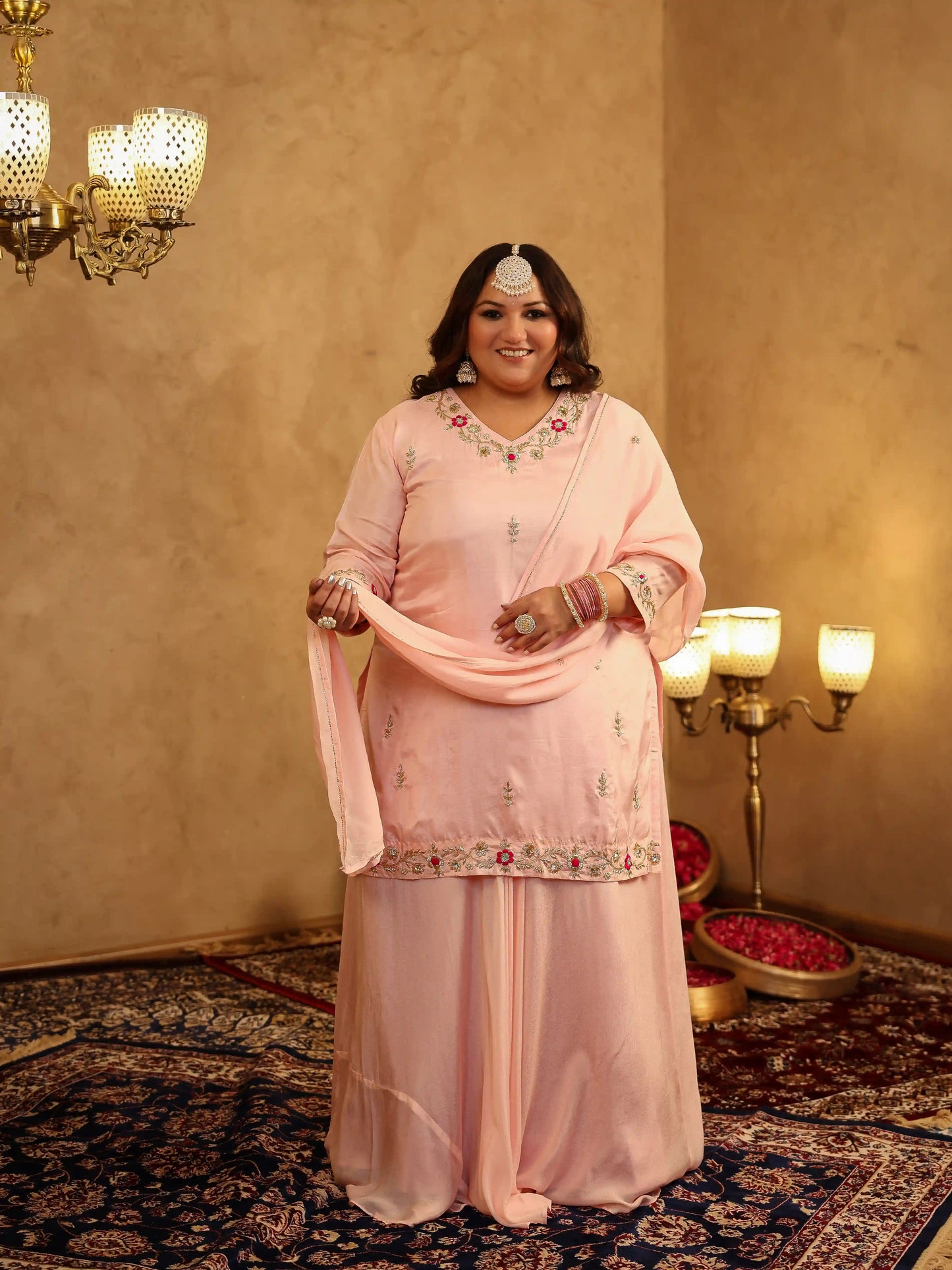 Roshni Light Pink Plus Size Skirt Set