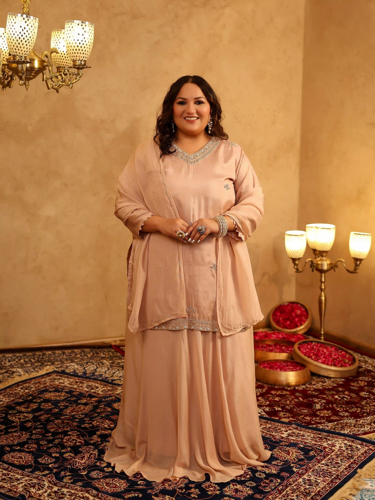 Trisha Light Brown Plus Size Skirt Set