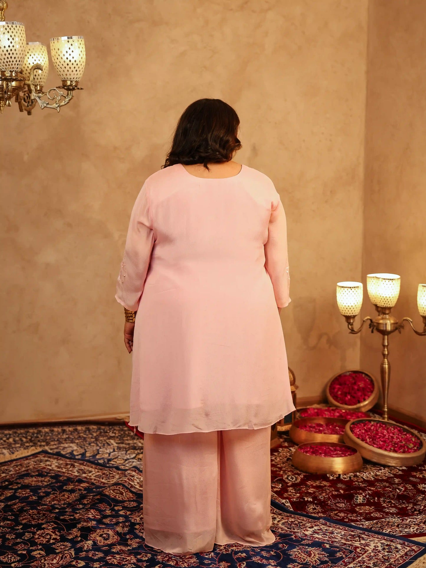 Maahi Pink Sequin Plus Size Co-ord Set
