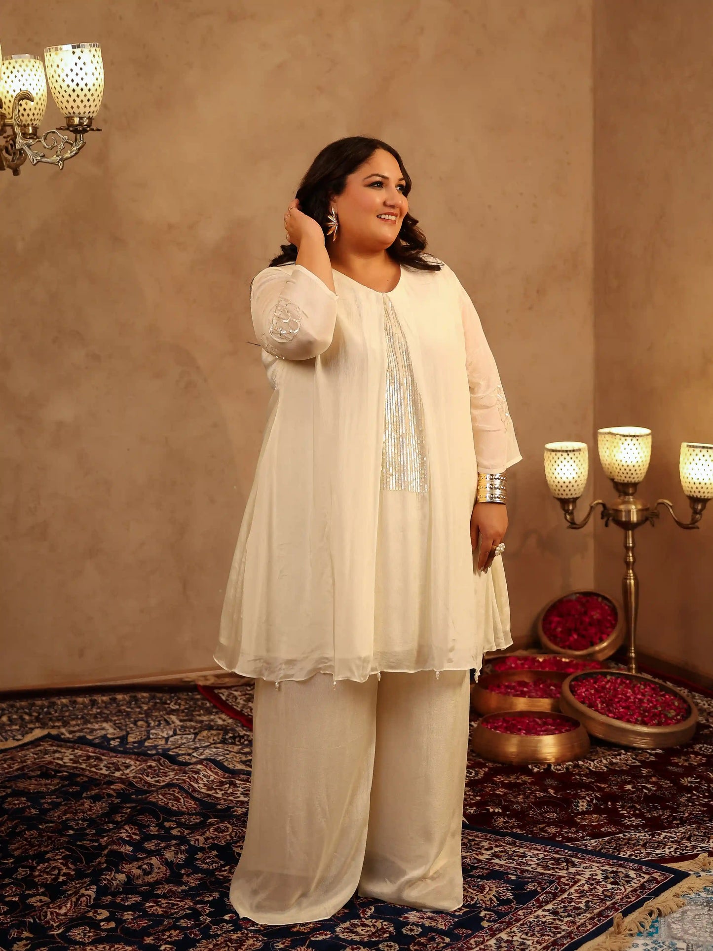 Vaanya White Sequin Plus Size Co-ord Set