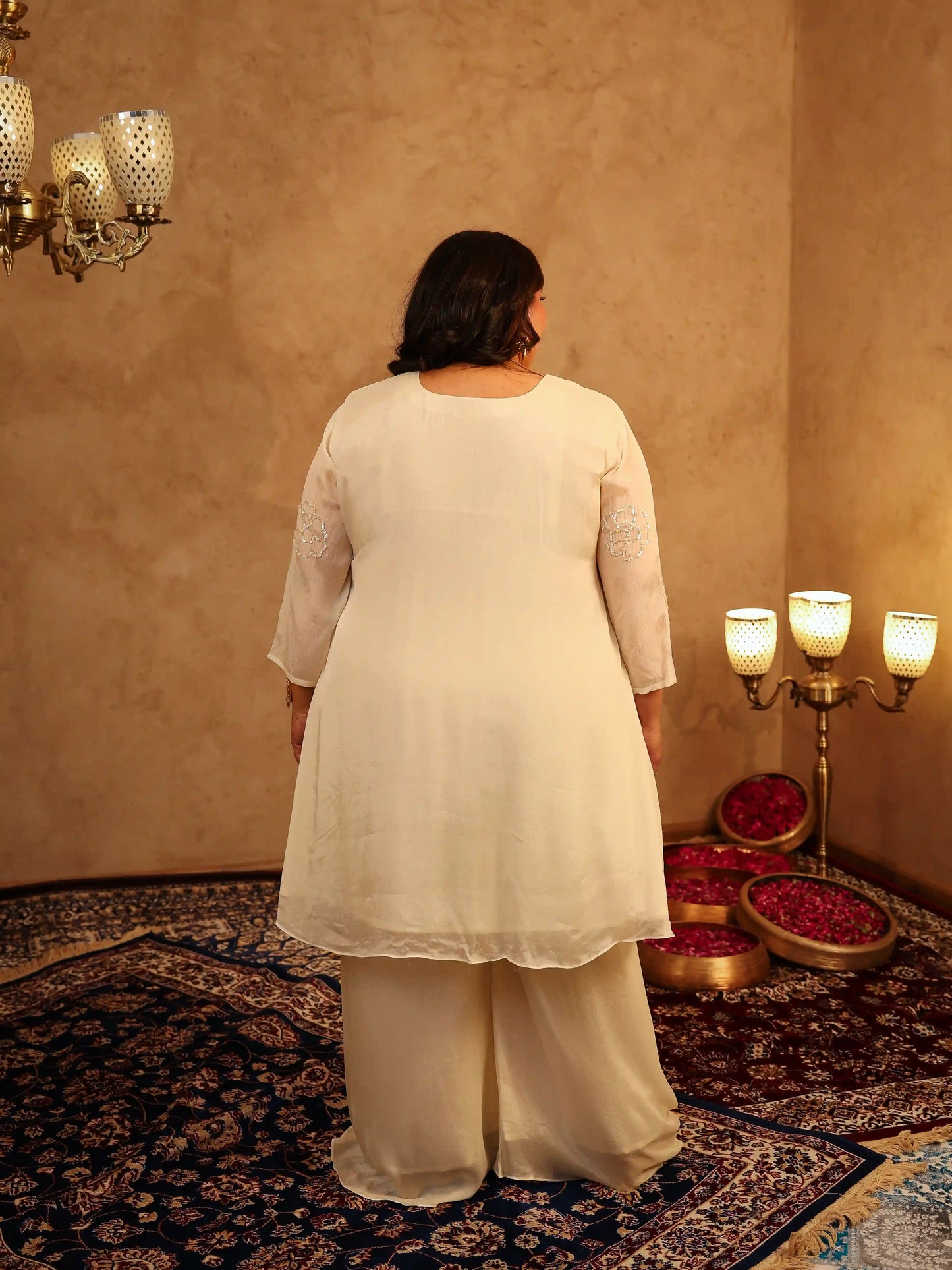 Vaanya White Sequin Plus Size Co-ord Set