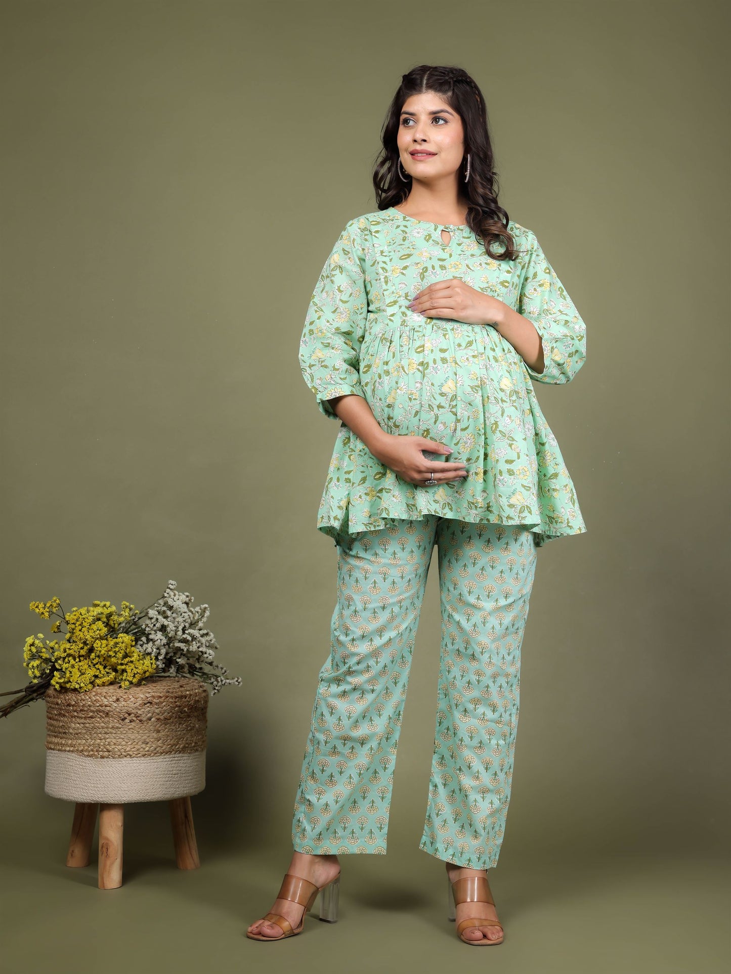 Fresh Floral Maternity Peplum Co-ord Set