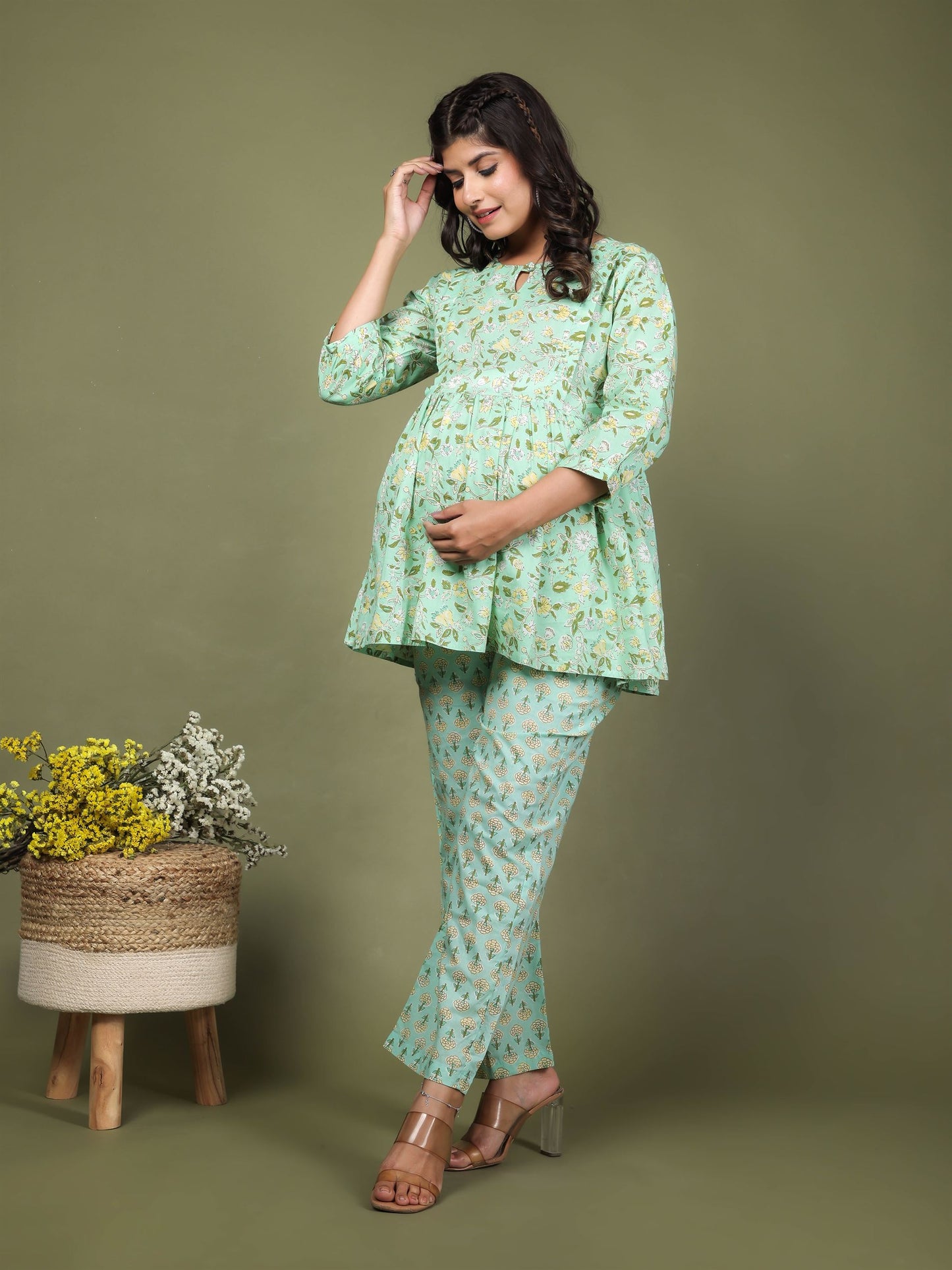 Fresh Floral Maternity Peplum Co-ord Set