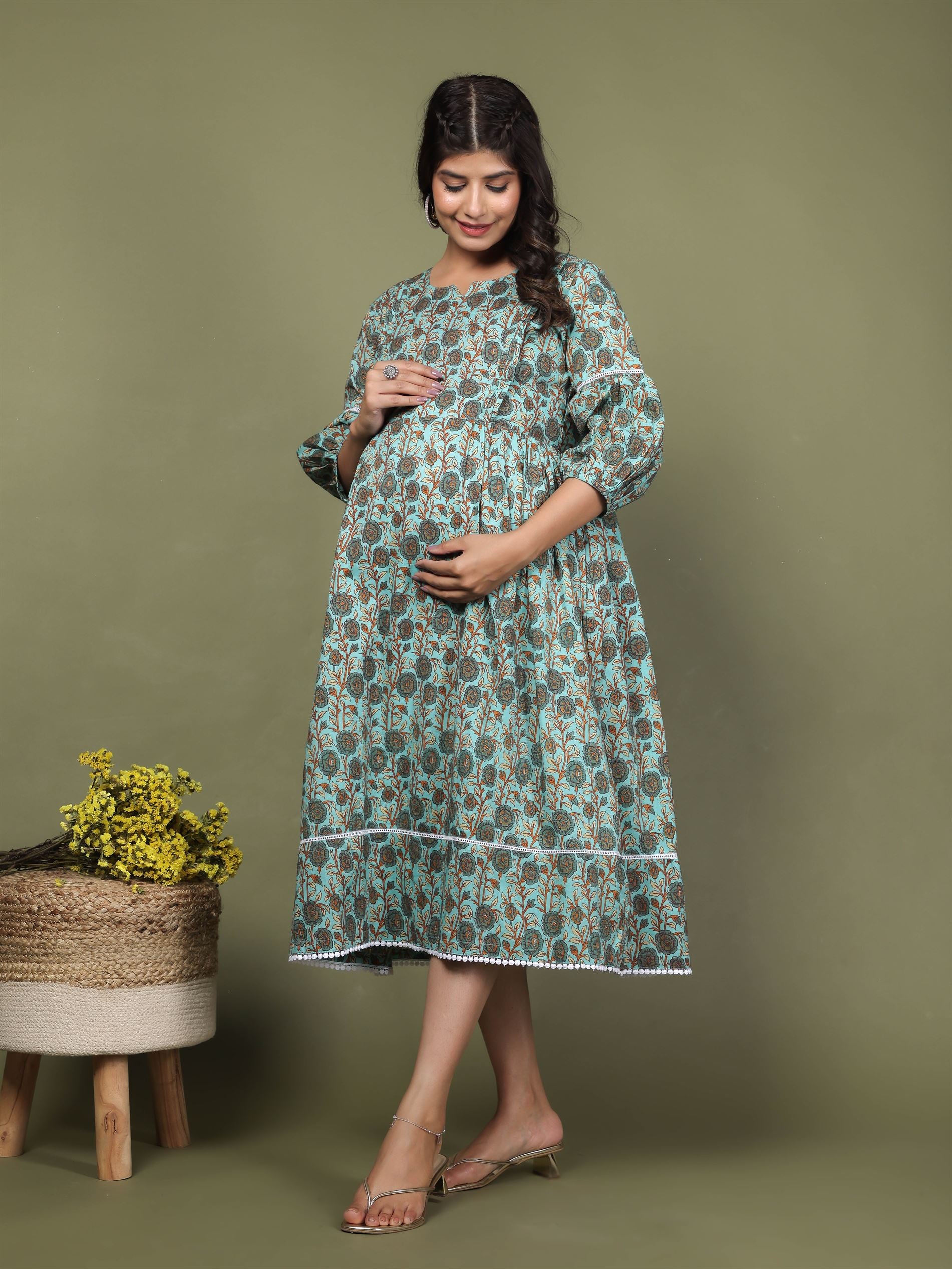 Fresh Green Plus Size Maternity Dress LaaliJaipur Fresh Green Plus Size Maternity Dress LaaliJaipur