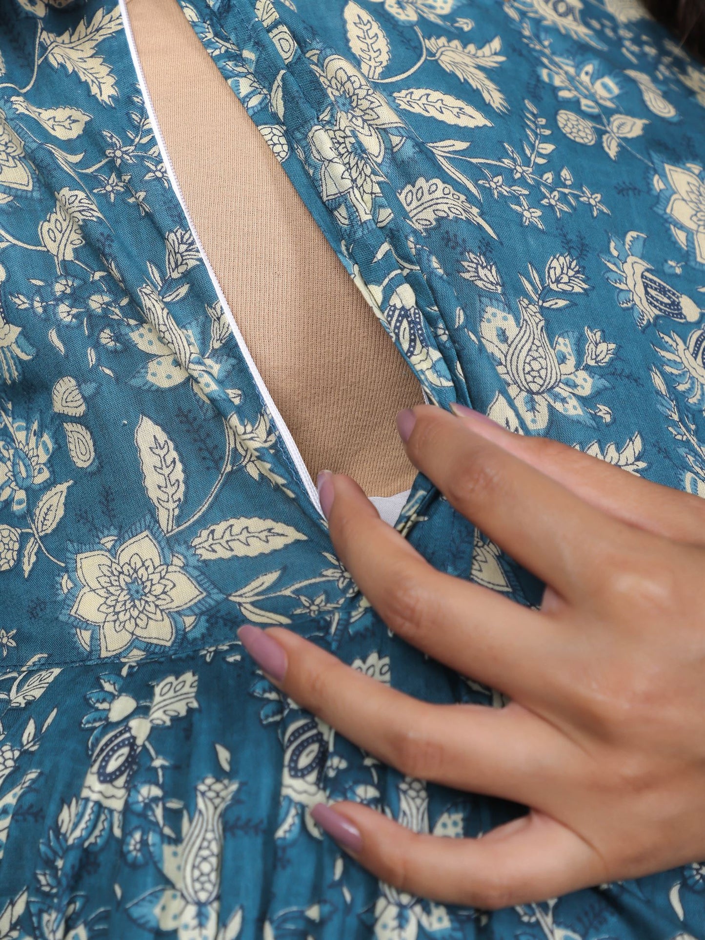 Teal Blue Printed Maternity Dress