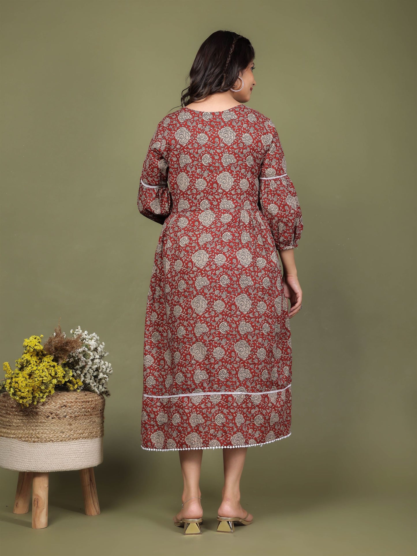 Cuchikoo by Laali Maroon Floral Jaal Maternity Dress