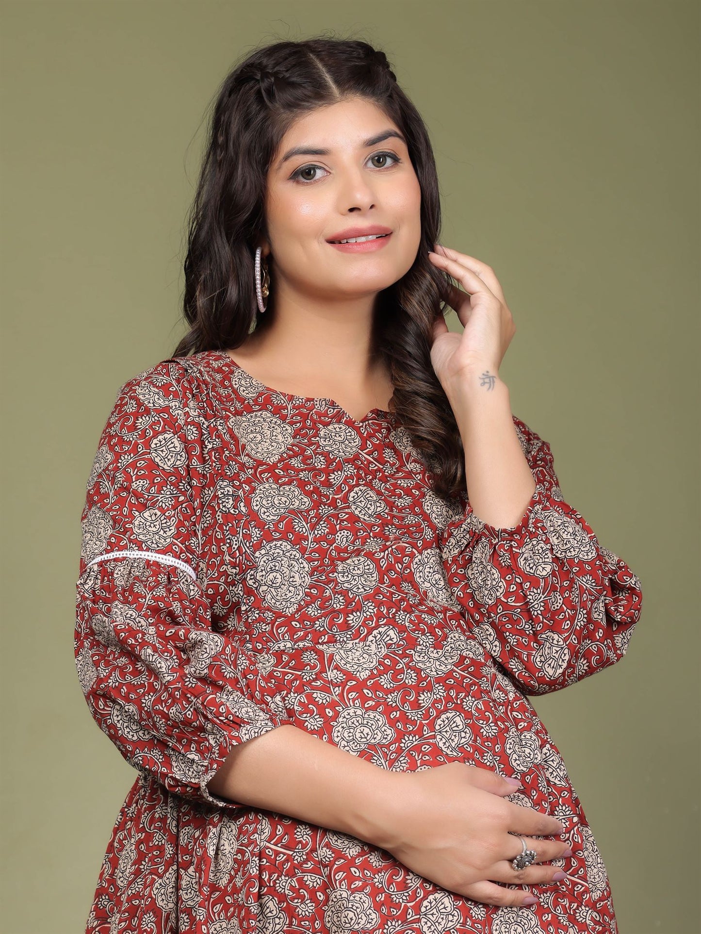 Cuchikoo by Laali Maroon Floral Jaal Maternity Dress