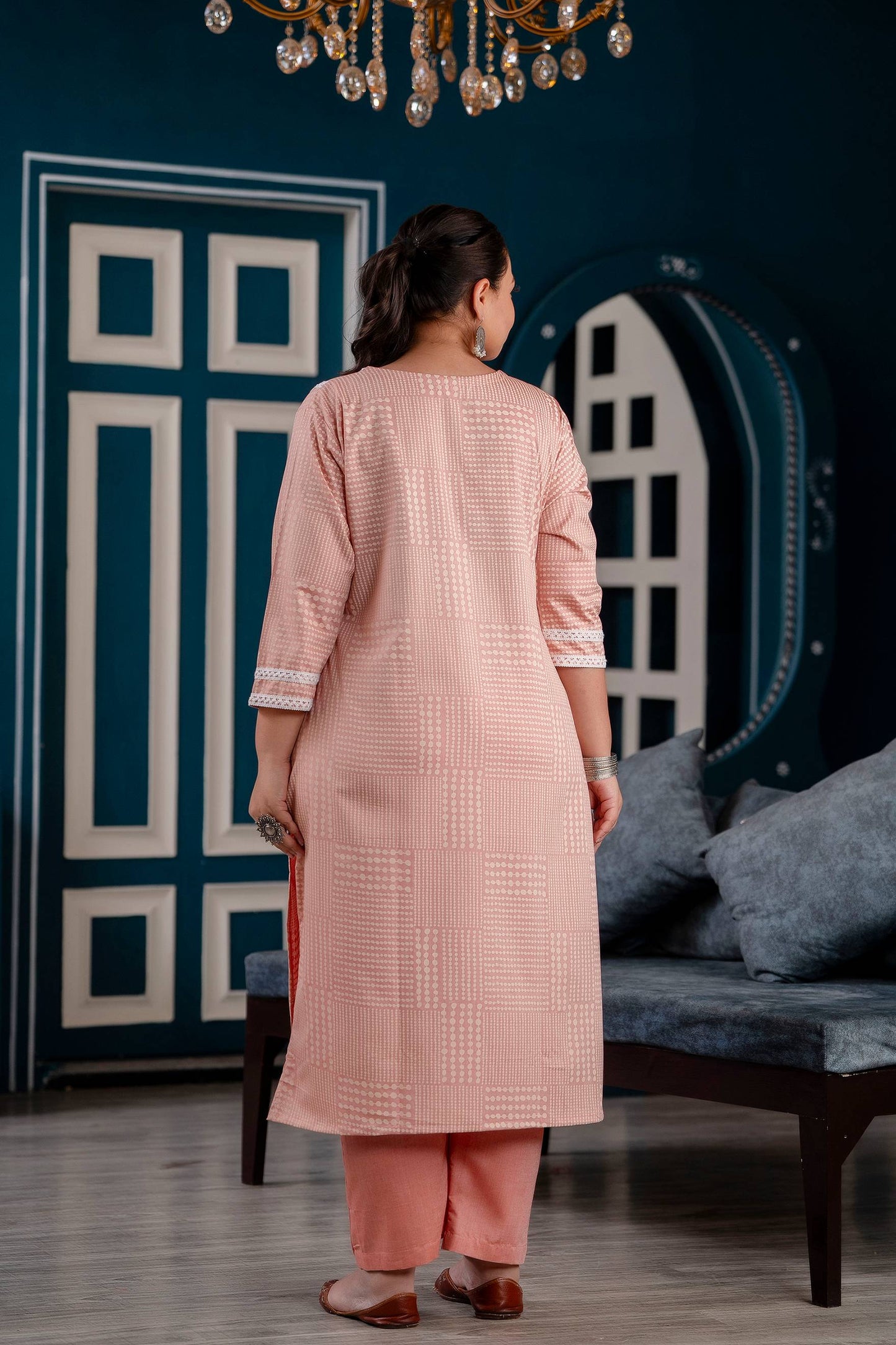 Rida - Peach Lace Plus Size Co-ord