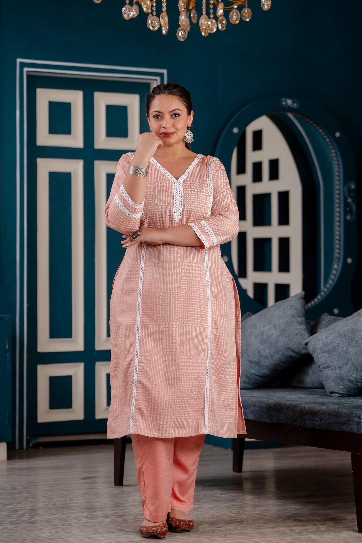 Rida - Peach Lace  Plus Size Co-ord