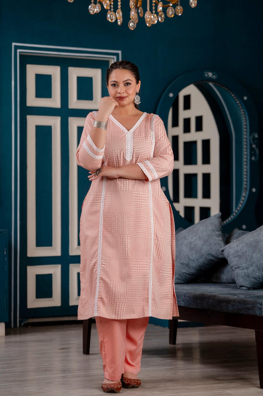 Rida - Peach Lace  Plus Size Co-ord