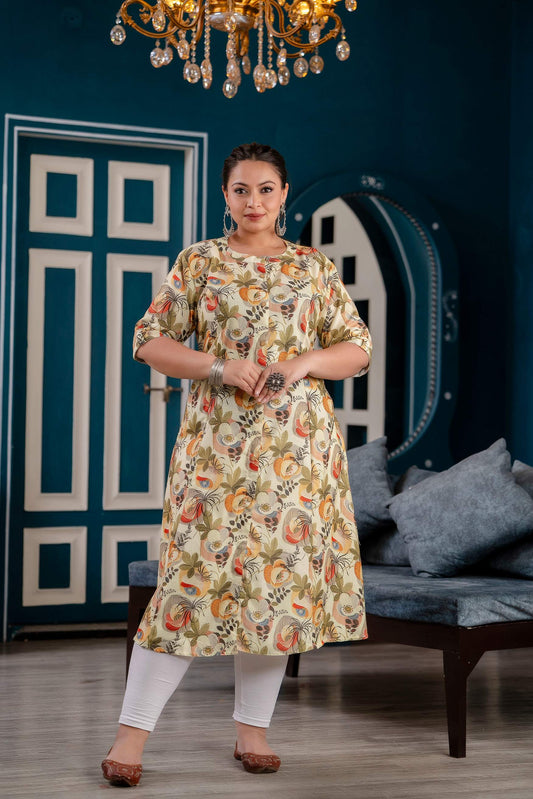 Floral Mix Plus Size Linen Kurti