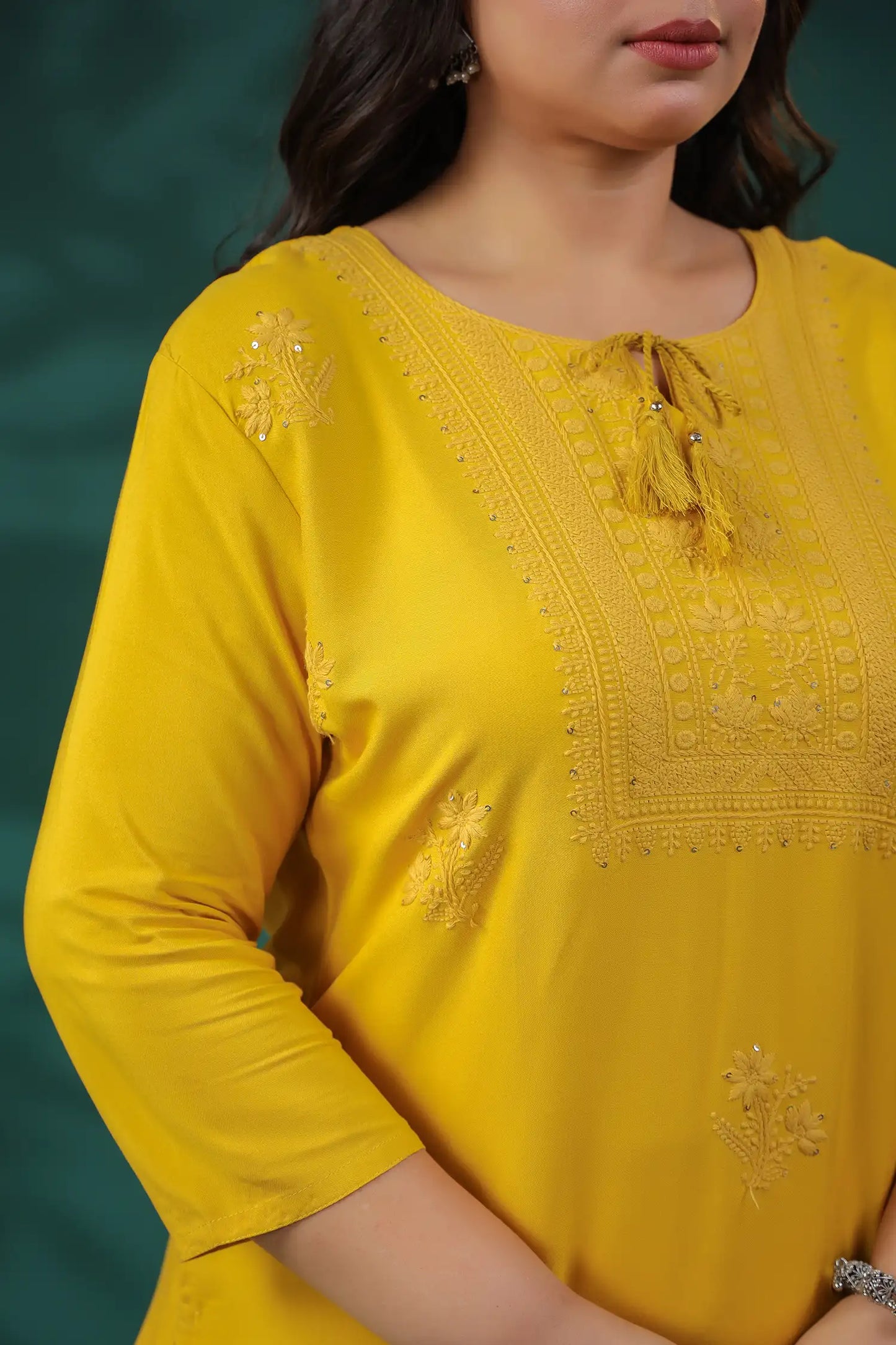 Mustard Tassel Detailing Plus Kurti