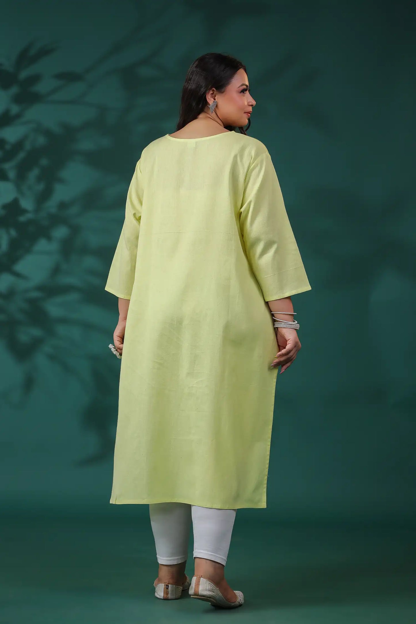 Lemon Embroidery Plus Cotton Kurti