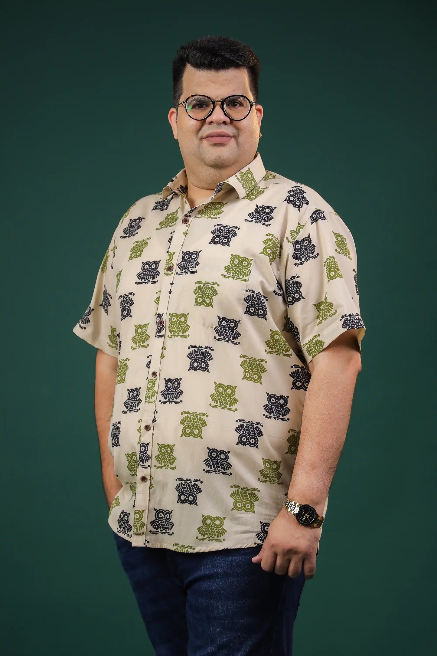 Owl Prowl Plus Men Cotton Shirt