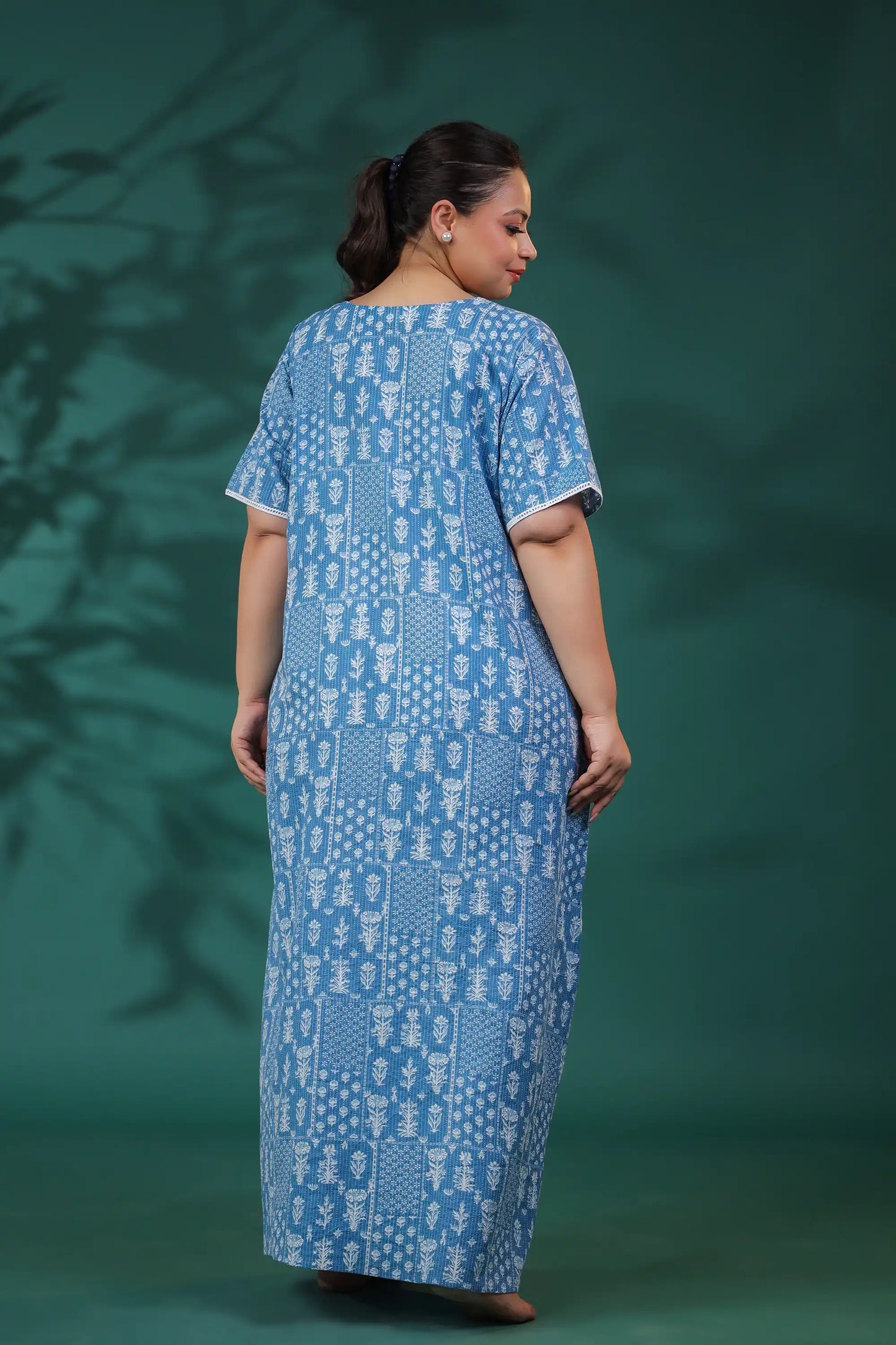 Blue Lace Detailing Plus Size Gown