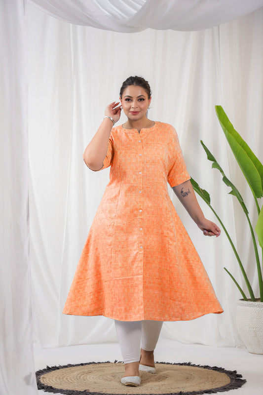 Orange Textured Plus Cotton Kurti