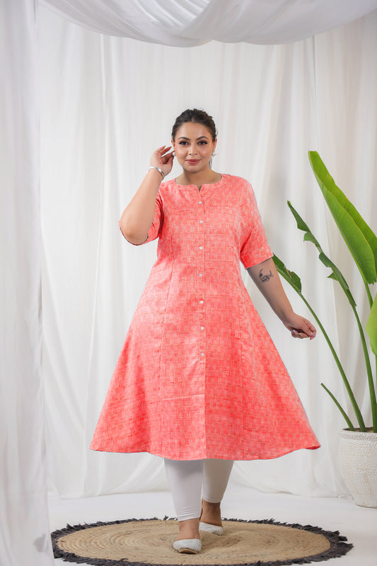 Pink Textured Plus Cotton Kurti