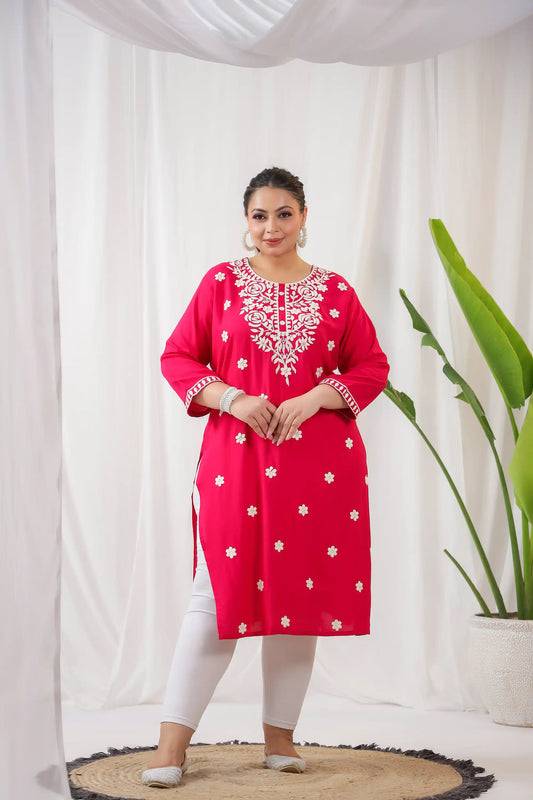 Rani Pink Embroidery Detailing Plus Kurti