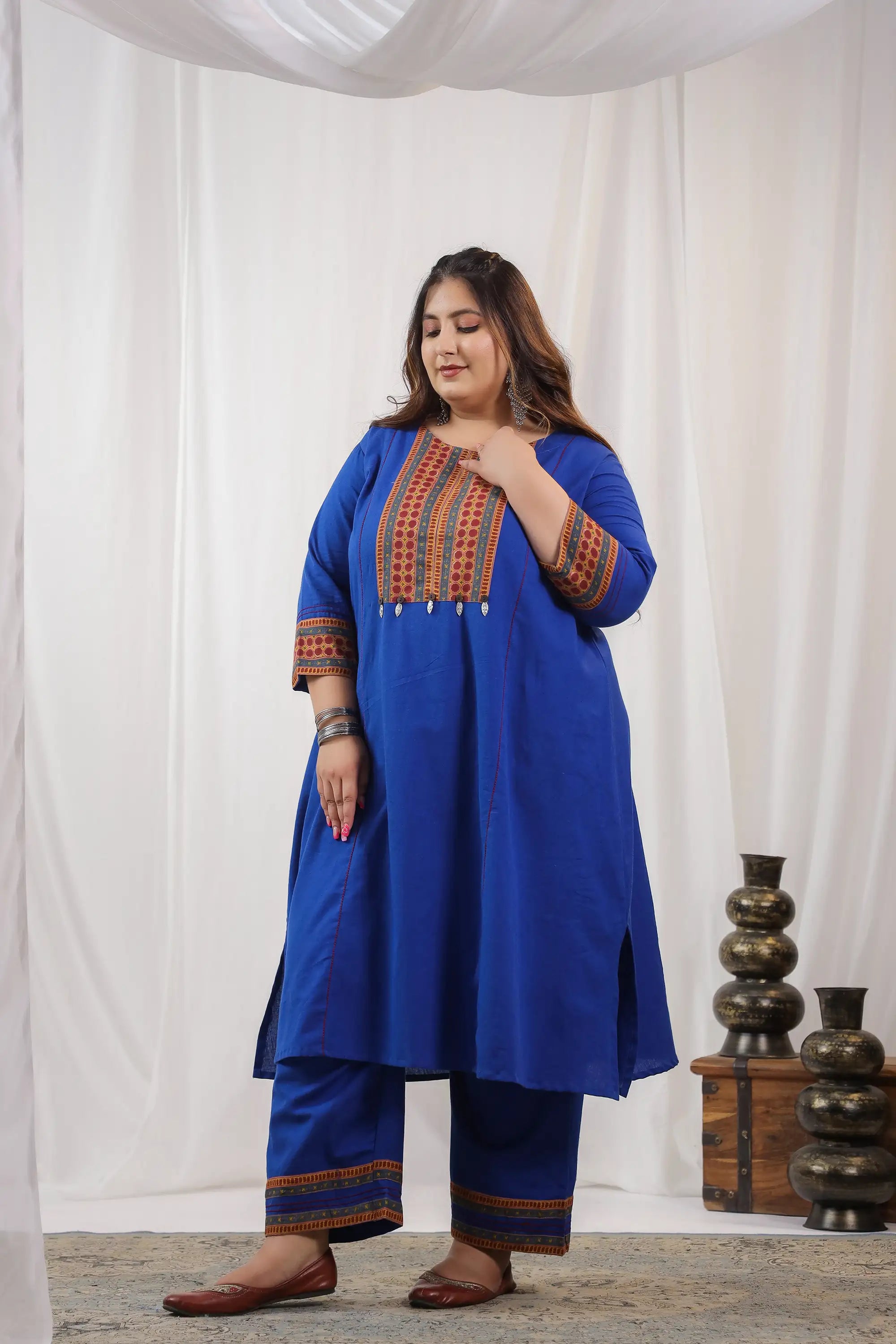 Ruhi Blue Plus Kurta Pant Set LaaliJaipur ruhi-blue-plus-kurta-pant-set-laalijaipur