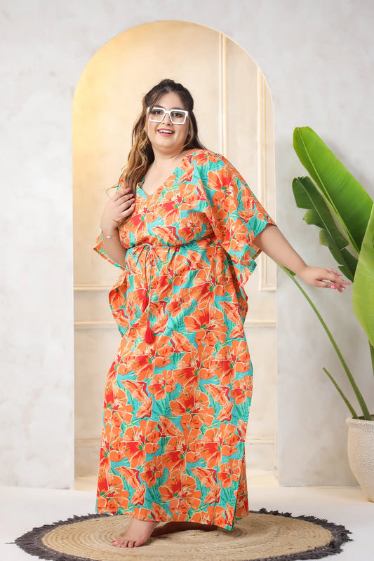 Mishka Orange Floral Plus Size Kaftan