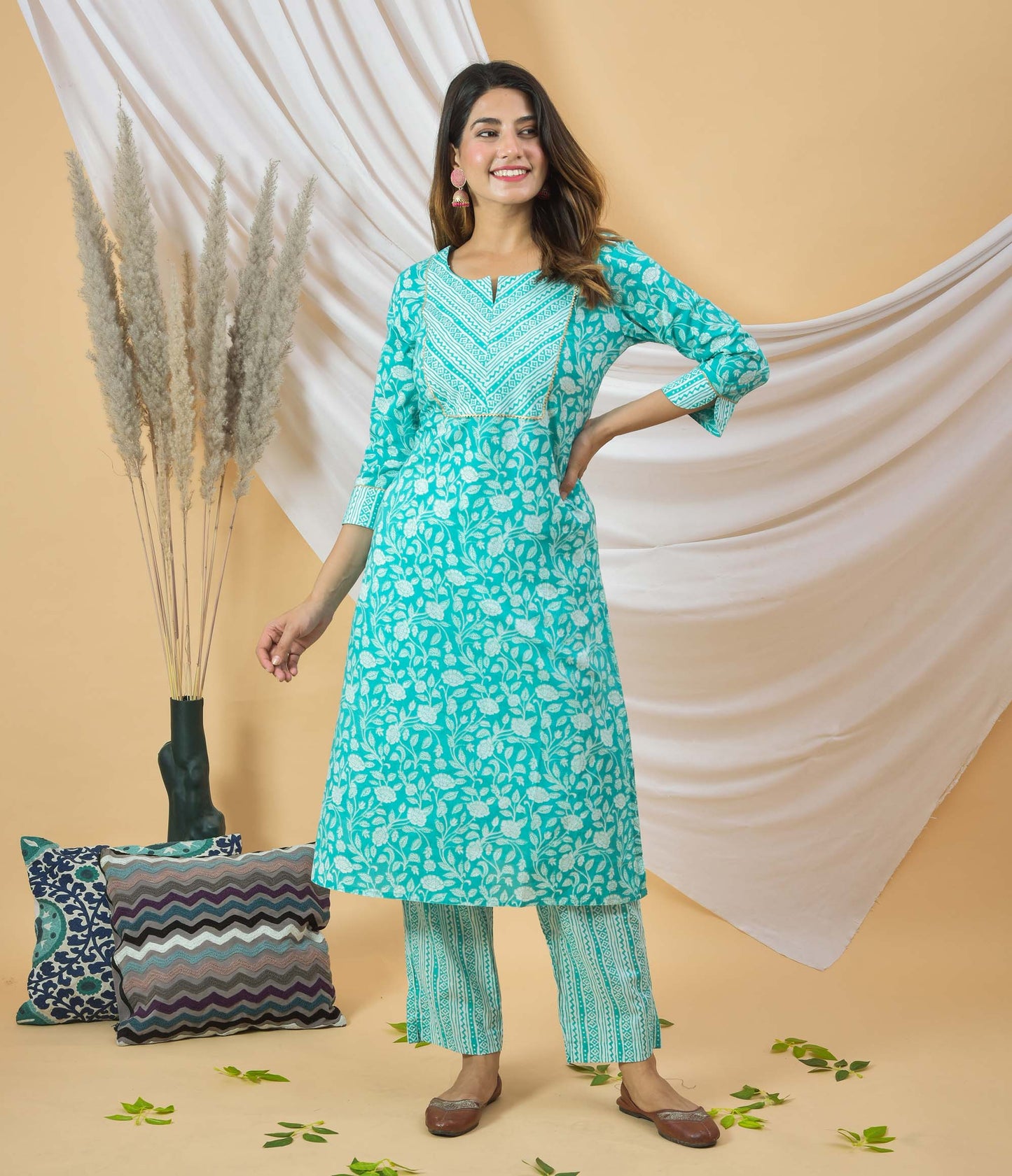 Firozi Cotton Kurta Pant Set
