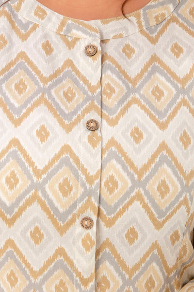 Beige Ikkat Plus Size A-Line Kurti