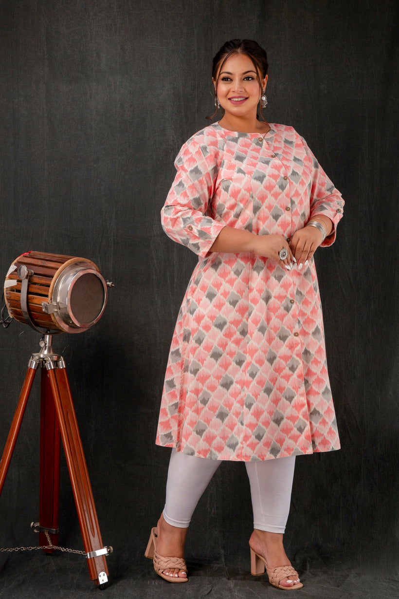 Pink Grey Plus Size A-Line Kurti