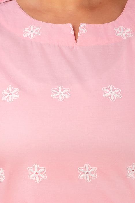 Pink Schiffli Plus Size Sraight Suit Set