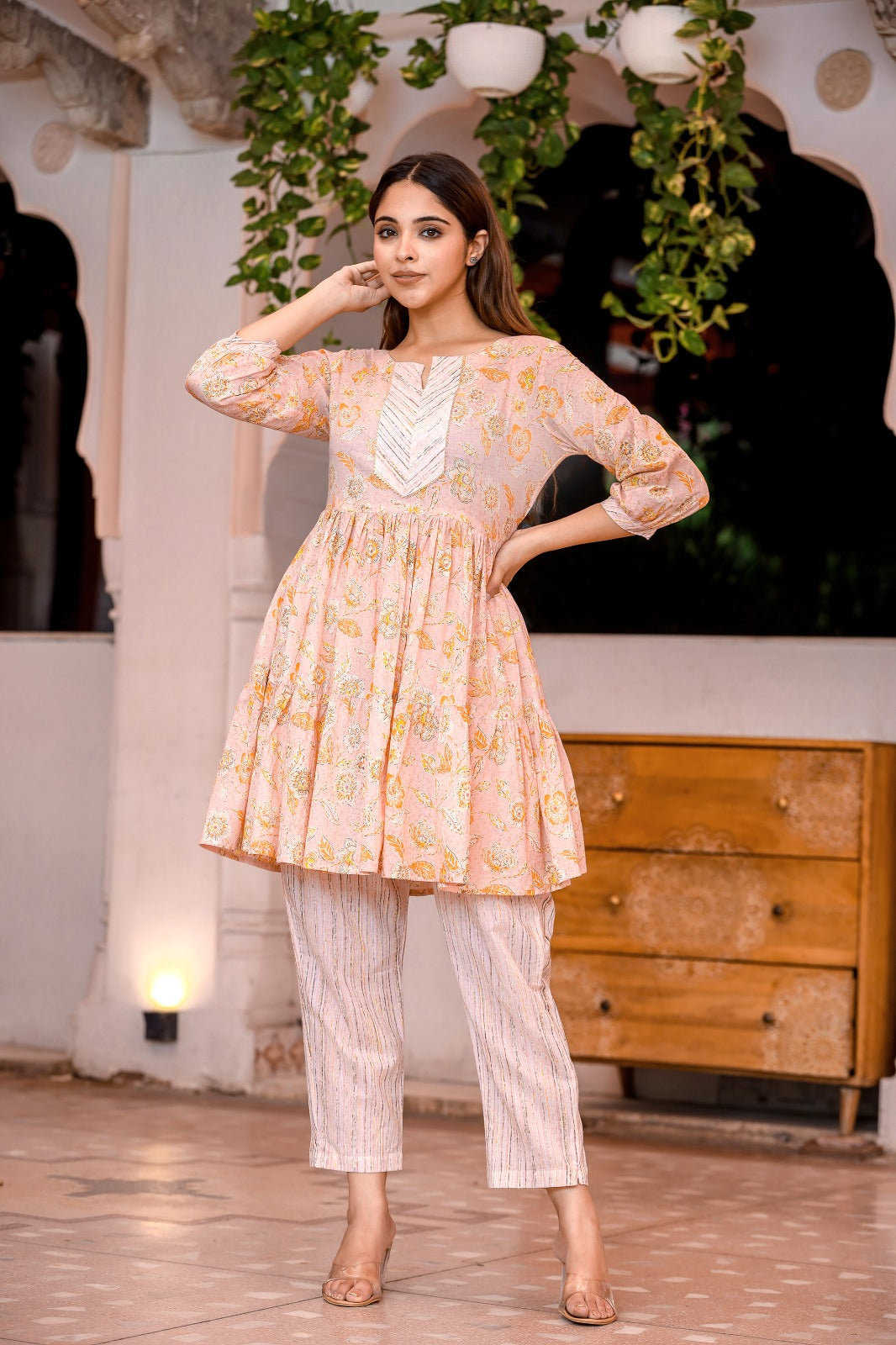 Pink Printed Tassel Detail Co-ord Set