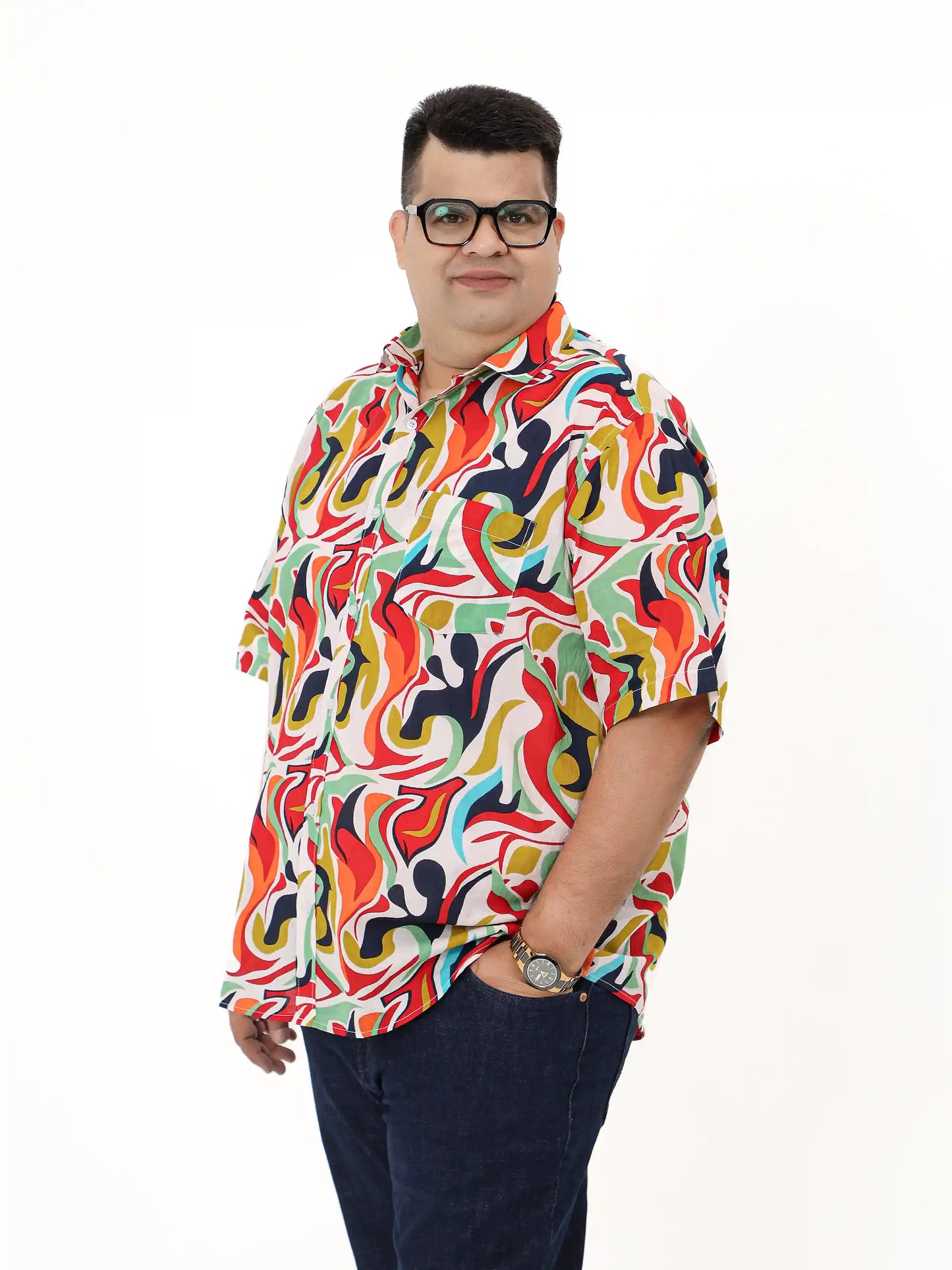 Multi-colour Abstract Print Plus Men Shirt