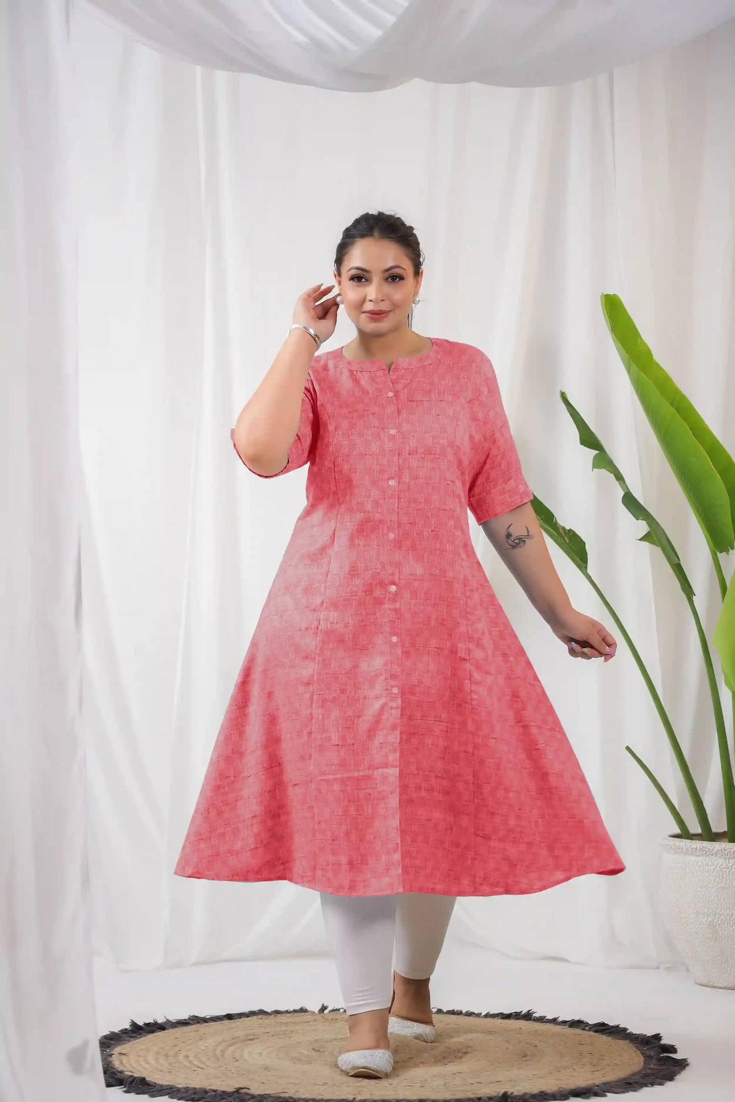 Dark Pink Textured Plus Cotton Kurti