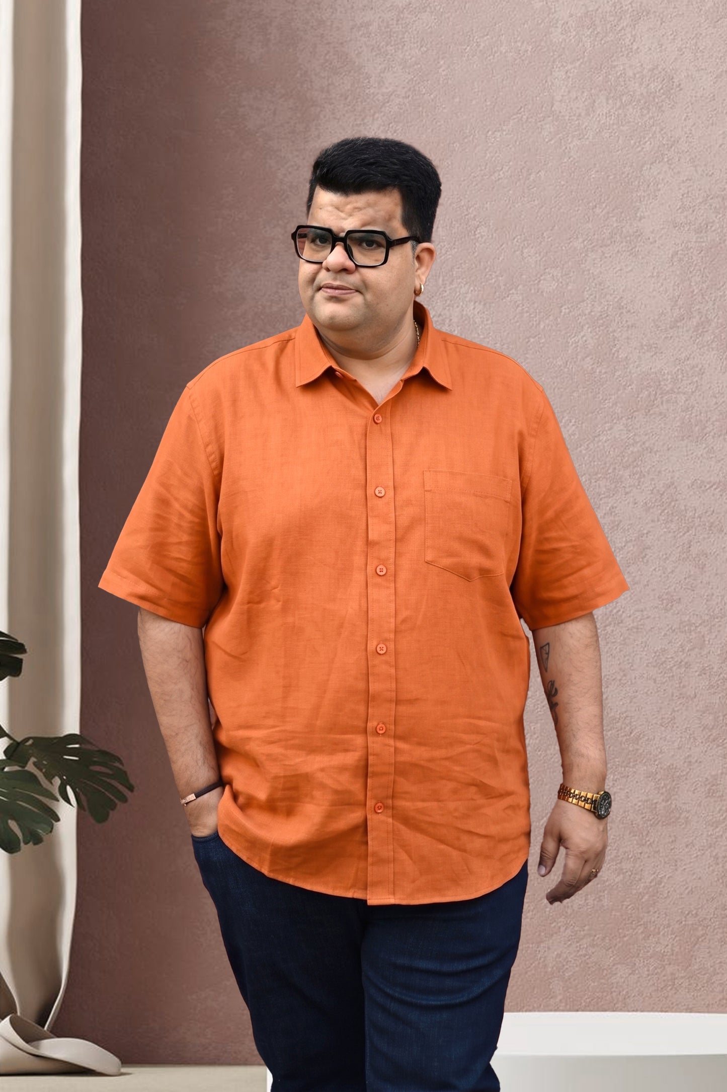 Solid Rust Men's Plus Size Cotton Shirt