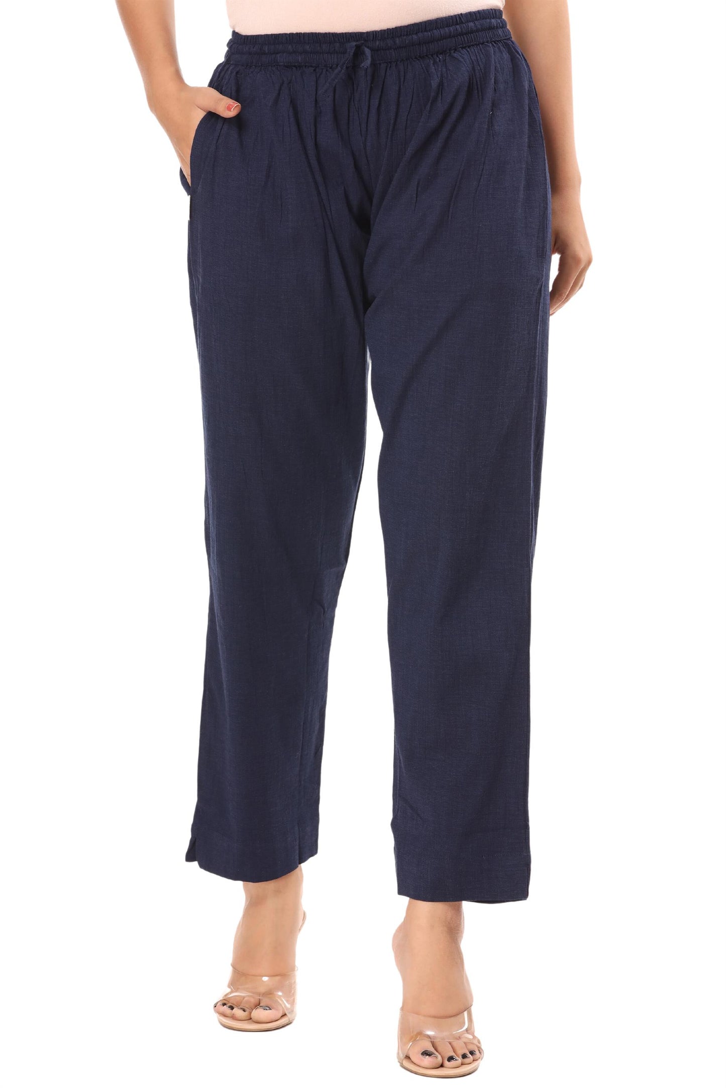 2-way stretch Navy Blue Cotton Lycra Pants