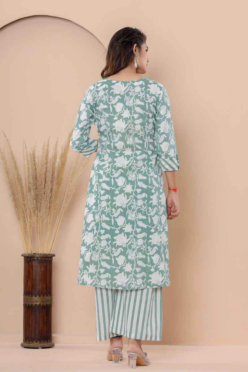 Green Printed Co-ord Set with Plazzo Pants