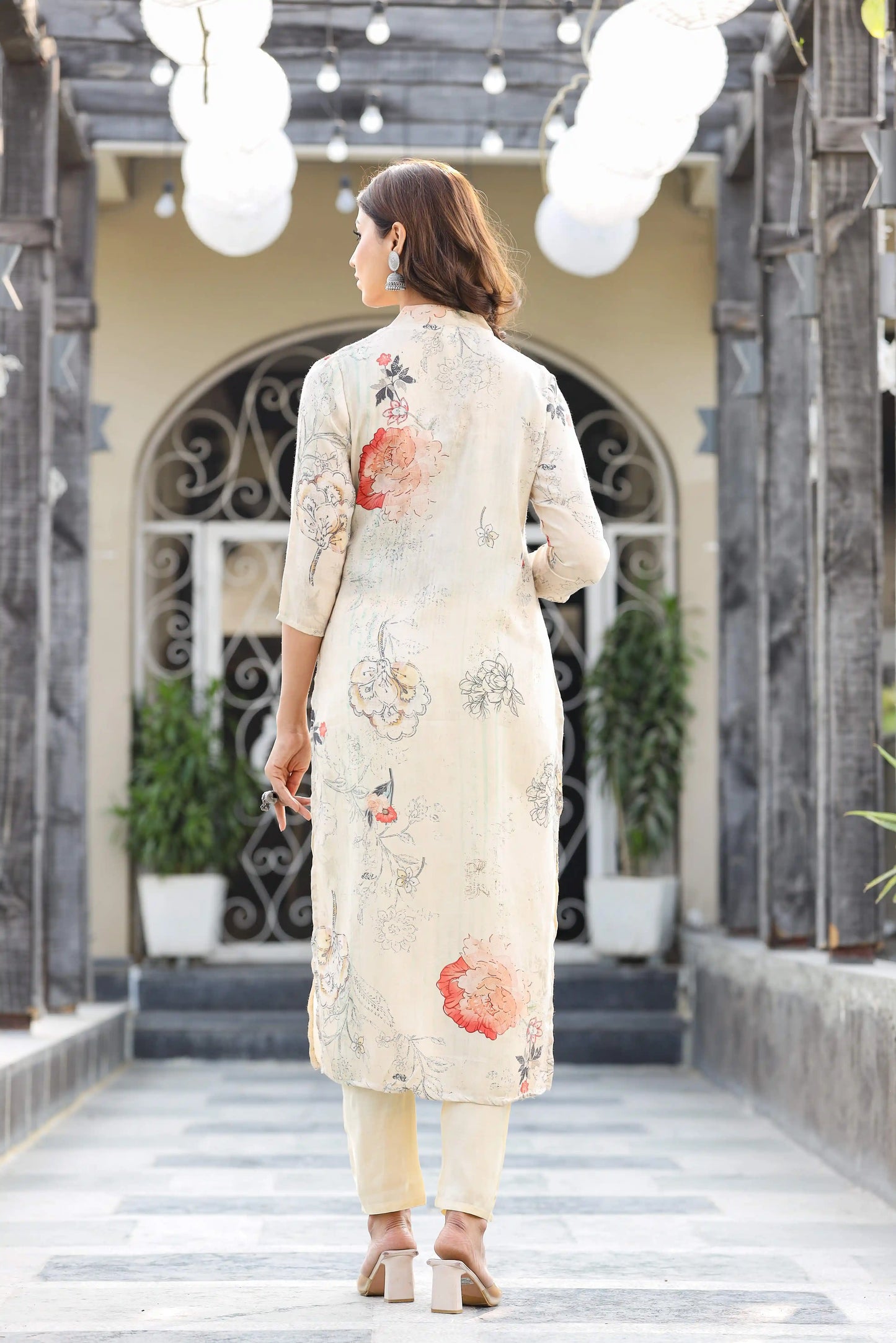 Cream Floral Print Suit Set