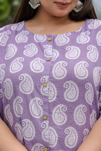 Purple Cairi Buta Print Plus Size Cotton Kurti
