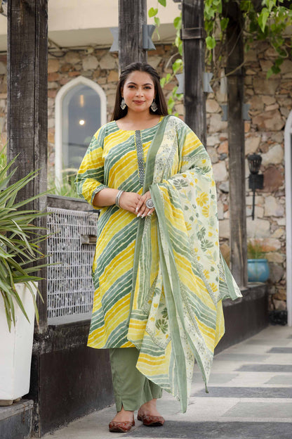 Green Leheriya Plus Size Straight Suit Set