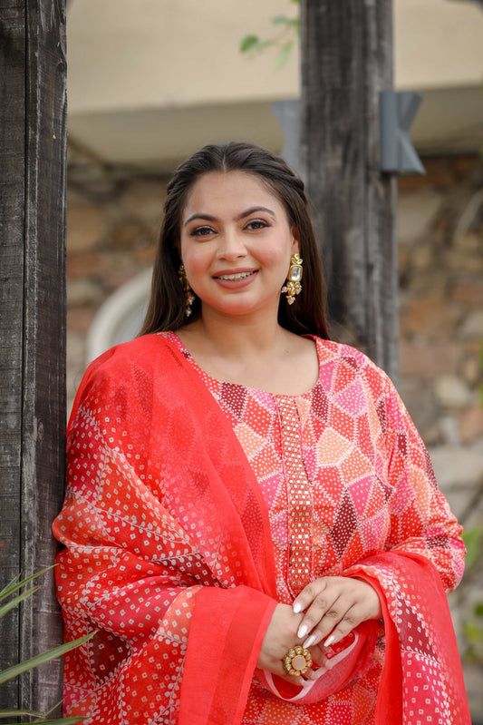 Red Orange Bandhani Suit