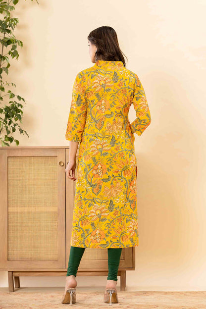 Mustard V-neck Straight Kurti